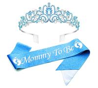 Echarpe Future Maman Baby Shower, Couronne Future Maman Ceinture Future Maman Echarpe Future Maman Fille Décoration de Fête Future Maman pour Garçons et Filles (Bleu)