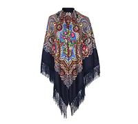 Echarpe Homme Hiver XXL - Mode S Impression Châle Écharpe S Mode Bohème Foulards Style Ethnique Cravate Gland Écharpe Grande Écharpe (Navy One Size)