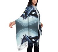 Echarpe Impression De Tête De Loup Féroce Écharpe En Cachemire Doux Écharpe Chale Glands Hiver Foulards Pour Soiree Fête Plage Cadeau