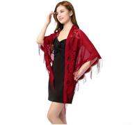 Écharpe légère en jacquard floral pour femme, châle en polyester respirant avec protection UV, couverture de plage d'été douce pour voyage, 180 x 114 cm (rouge jujube)