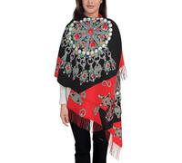 Écharpe Longue Chaude Pour Femme, Châle En Cachemire Chaud, Drapeau Kabyle Berbère Amazigh, Longues Écharpes Avec Pompon Pour Dames, Écharpe Épaisse Surdimensionnée D'Hiver, Rouge, 28,3 X 77,6
