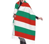 Écharpe Longue pour Femmes en Faux Cachemire Doux,Bulgarie Imprimé Motif Drapeau sur une Face - Franges - Style Bohème Tendance Automne Hiver,Rouge et blanc