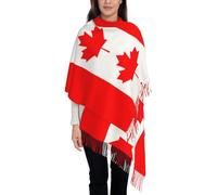 Écharpe Longue pour Femmes en Faux Cachemire Doux,Canada Imprimé Motif Drapeau sur une Face - Franges - Style Bohème Tendance Automne Hiver,Blanc