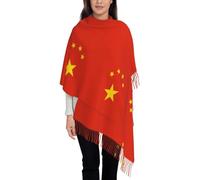 Écharpe Longue pour Femmes en Faux Cachemire Doux,La république populaire de chine Imprimé Motif Drapeau sur une Face - Franges - Style Bohème Tendance Automne Hiver,Rouge