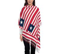 Écharpe Longue pour Femmes en Faux Cachemire Doux,Libéria Imprimé Motif Drapeau sur une Face - Franges - Style Bohème Tendance Automne Hiver,Rayures rouges