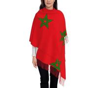 Écharpe Longue pour Femmes en Faux Cachemire Doux,Maroc Imprimé Motif Drapeau sur une Face - Franges - Style Bohème Tendance Automne Hiver,Rouge