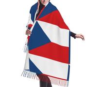Écharpe Longue pour Femmes en Faux Cachemire Doux,République tchèque Imprimé Motif Drapeau sur une Face - Franges - Style Bohème Tendance Automne Hiver,Rouge et blanc