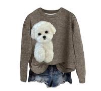 Écharpe Manches Sweat à Capuche col Rond 3D à imprimé Aiguille épaisse pour Chien de Noël 2024 Tendance de la Rue Haut en Tissu à Aiguille épaisse Pull Pilou Homme (Khaki, S)