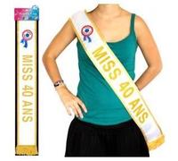 Écharpe - Miss 40 ans - Tissu blanc avec liserés dorés - 184 cm - Femme - Hiver