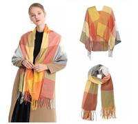 Écharpe - MISS LULU - Foulard Châle - Carreaux - Multicolore Orange - 60 x 200 cm