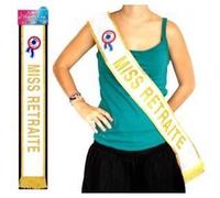 Écharpe - Miss Retraite - Femme - Tissu blanc - Liserés dorés - Longueur 184 cm