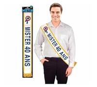 Echarpe Mister 40 Ans - Satinée Design Pailleté Bordure Dorée - Taille Unique - Humour Anniversaire Gadget
