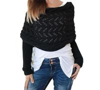 Écharpe multifonctionnelle à manches, écharpe à torsades tricotées, modèle de crochet pour écharpe à manches, écharpe pull à manches, haussements d'épaules pour femmes, écharpe tricotée (Black)