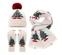 Écharpe Noël Femme - Écharpe Tricot Réversible Motif Renne Flocon, Châle Long Doux Chaud, Style Coréen Hiver 3 Pièces pour Fête, Cadeau et Noël