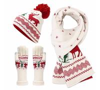 Écharpe Noël Femme Hiver - Écharpe Tricotée Réversible Motif Renne et Flocon, Châle Long Doux Chaud 3 Pièces pour Soirée, Cadeau et Fête Noël