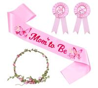 Écharpe papillon rose sur le thème de la future maman, pour fête prénatale, fête prénatale et couronne de fleurs pour révélation du sexe, décoration de fête, cadeaux pour lun, pour maman enceinte