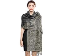 Écharpe Pashmina pour Femme Châle Paisley Hijab de couleur chaude avec empiècements soyeux et sensation dans les couleurs vives avec des franges 200 * 70cm (Gris bleu)
