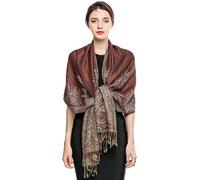 Écharpe Pashmina pour Femme Châle Paisley Hijab de couleur chaude avec empiècements soyeux et sensation dans les couleurs vives avec des franges 200 * 70cm (Brun rougeâtre)