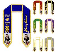 Echarpe personnalisable avec Nom echarpe diplome Personnalisée votre Photo et Texte cadeau diplome Personnalisé pour Écharpe Académique de la Cérémonie de Graduation,Impression Recto-verso 15x182cm