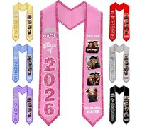 Echarpe personnalisable avec Nom echarpe diplome Personnalisée votre Photo et Texte cadeau diplome pour Écharpe Académique de la Cérémonie de Graduation,Impression Recto-verso 15x182cm