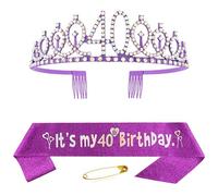 Écharpe pour 40e anniversaire - Couronne de princesse - Diadème de reine en strass - Couronne d'anniversaire pour 40e anniversaire - Couronne et écharpe pour femme - Décoration de fête d'anniversaire