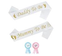 Écharpe pour baby shower Mummy to Be Daddy to Be - Ensemble d'écharpe de douche pour bébé avec une mouche bleue et une rose - Pour fête prénatale, fête prénatale, fête de bienvenue
