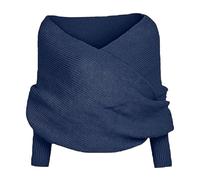 Écharpe pour femme | Écharpe pull avec manches | Écharpe enveloppante chaude en tricot | Écharpe tricotée avec manches pour femme, bleu marine, Refer to description