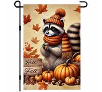 Écharpe Raton Laveur, Citrouilles, Bonjour L'Automne Drapeau 30X45Cm Drapeaux Éclatantes Décoratif Drapeau De Jardin Pour Fêtes Chambres Dortoirs
