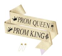 Écharpe roi et reine de bal, accessoires de fête de remise de diplôme 2025 pour l'école (doré)