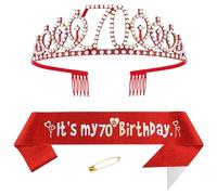 Écharpe rouge pour 70e anniversaire - Diadème de princesse avec strass pour fête d'anniversaire des femmes