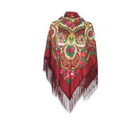 Écharpe russe pour femme, châle surdimensionné, style ukrainien traditionnel, rétro, imprimé glands carrés babushka (134,6 x 134,6 cm, 2, 53inx53in