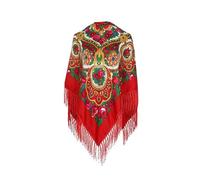 Écharpe russe pour femme - Châle surdimensionné traditionnel rétro ukraine - Imprimé à pompons - Foulard carré (134,6 x 134,6 cm), 1