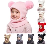 Écharpe Set Chapeau Bébé - Tricoté - Doublure en peluche - 2 Pompons - Mixte - Automne/Hiver M