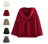 Écharpe surdimensionnée pour femme, châle, châle, tricoté, manches longues, boutonnée, caban d'hiver, tendance, couleur unie, streetwear, Rouge, L