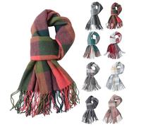Écharpe tartan en cachemire pour femme - Écharpes et écharpes pashmina - Écharpe chaude à pompons - Douce - Longue couverture - Cadeau pour femme, bleu + vert + rose, taille unique