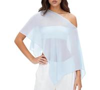 Écharpe transparente drapée sur le devant offrant une défense UPF30+ contre la forte lumière du soleil sans manches, bleu clair, S