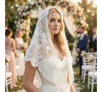 Écharpe triangulaire en dentelle florale brodée, voile en maille à bord ondulé pour mariage, fête, église, messe, grande taille, foulard quotidien, voyage XLHHQ-WHITE