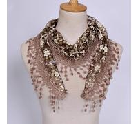 Écharpe triangulaire en dentelle florale légère avec pompons pour femme, tissu respirant et doux, convient pour une tenue décontractée (taille unique F)