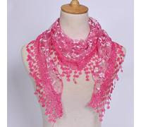 Écharpe triangulaire en dentelle florale légère avec pompons pour femme, tissu respirant et doux, convient pour une tenue décontractée (taille unique E)