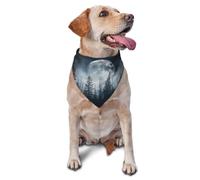 Écharpe triangulaire pour animaux de compagnie Motif forêt mystérieuse et nuit étoilée pleine lune imprimée graphique pour chiens et chats, bandana mignon réglable pour animaux de compagnie et séances