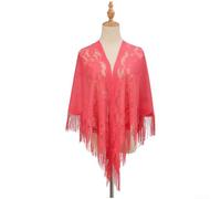 Écharpe triangulaire pour femme avec dentelle polyester fabriquée à la main, design creux respirant et franges à pompons, convient comme châle ou écharpe pour la mode quotidienne (orange)