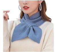 Écharpe tricotée à col croisé pour femme, écharpe en tricot avec nœud papillon, écharpe courte pour femme, petite écharpe carrée en tricot, bleu, taille unique