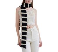 Écharpe tricotée à rayures motif doux tricoté tendance polyvalent unisexe accessoire quotidien écharpe, Noir , taille unique