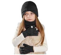 Écharpe tricotée pour enfants bonnet écharpe et gants ensemble tendance extérieur bébé chaud trois pièces grande écharpe homme, Noir , taille unique
