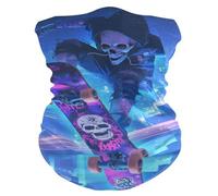 Écharpe Tube Crâne avec Skateboard Couleur Néon Bande De Cheveux Élastique Étanche À La Poussière Cache-Cou pour Vélo Randonnée Sports 25X50Cm