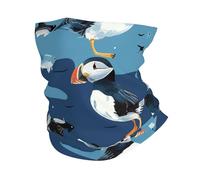 Écharpe Tube Macareux Moines et Petits Poissons Oiseaux de l'océan Bleus Anti-UV Bandeau Magique Séchage Rapide Bandeaux pour Extérieur Homme 26X30cm