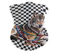 Écharpe Tube Style Tribal Loup Blanc Noir à Carreaux Élastique Écharpe Demi-Visage Ultra-Douce Gaiter pour Homme Adulte 26X30cm