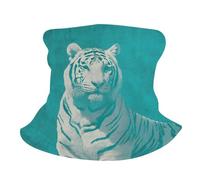 Écharpe Tube Tigre Blanc sur Fond Bleu Sarcelle Uni Minimaliste Chapeaux Demi-Visage Respirant Unisexe Cache-Col pour Vélo Sports Cyclisme 25X50Cm