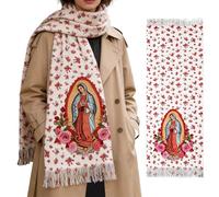 Écharpe Vierge Marie - Écharpe florale en coton chaud, couverture catholique, accessoire de prière élégant, cadeau religieux inspirant | Prière pour femmes Voyage Vacances Intérieur Extérieur Chambre