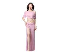 Écharpes Hanche Danse Ventre,Foulard Danse Ventre Silver maille Transparent Femmes Costume de danse du ventre 2 pièces Jupe longue Jupe de danseuse Pratique Perdre des vêtements de danse d'équipe(Pink